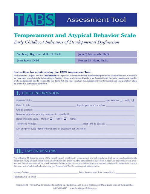 Temperament and Atypical Behavior Scale (TABS) Assessment Tool