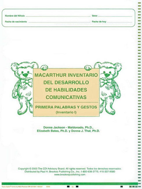 Macarthur Communicative Development Inventories (Cdis)  Inventario I: Pr