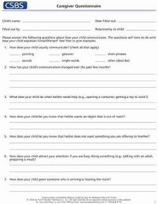 CSBS (TM) Record Forms and Caregiver Questionnaires