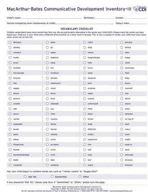 MacArthur Communicative Development Inventory III (CDIs III)