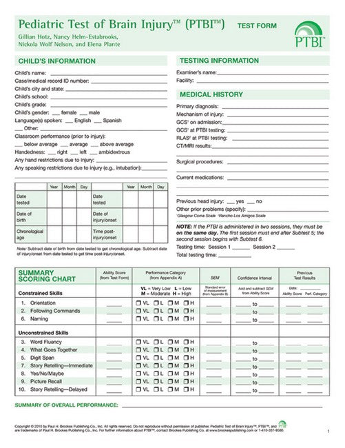 Pediatric Test of Brain Injury